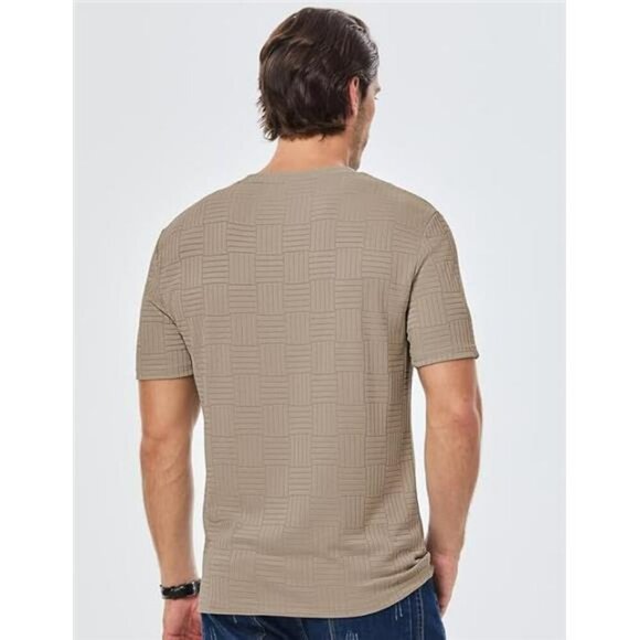 Mens Textured Crewneck T Shirt Slim Fit Short Sleeve Summer Casual Tee Top - Picture 3 of 7